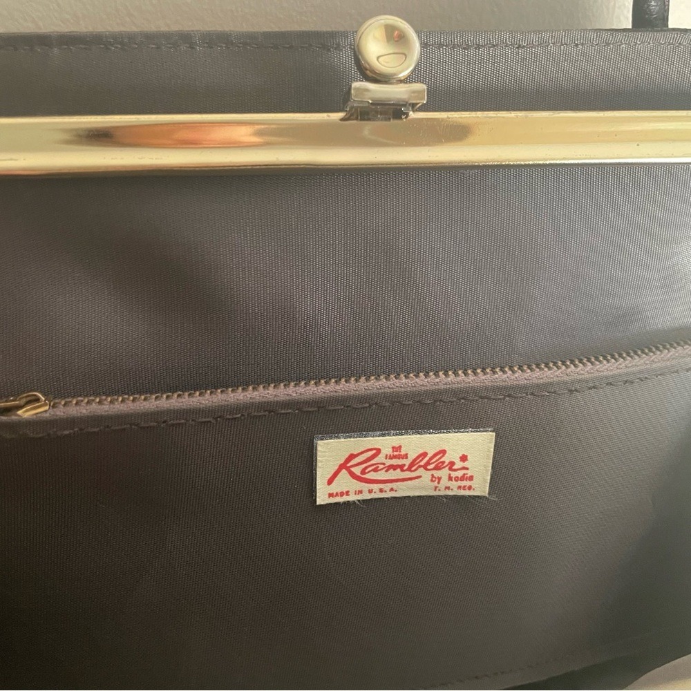 Vintage 1960 Rambler By Hadia Structured Brown Top Handle Purse Kiss Lock #598 - Picture 9 of 11